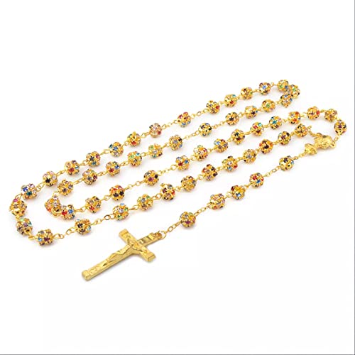Catholic Town Rhinestone rosary neclace with Chalice center piece and multicolor crystal beads (CTRCHCDB-G)2