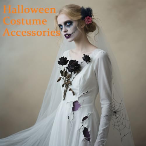 Pinza para cabello con plumas estilo gótico y rosa decorativa para Halloween, bodas y fiestas - GELXGRIT miniatura 3