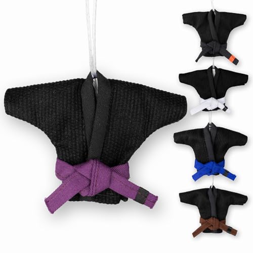 Gi Store Rocks! Black Jiu Jitsu Gi Ornament with Purple BJJ Belt - Handmade Martial Arts Keychain - Brazilian Jiu-Jitsu Advanced Practitioner Gift (Black Gi) (BJJ Purple Belt)
