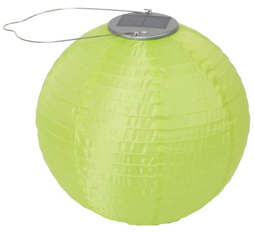 Allsop Home and Garden Soji Original 10” Round LED Outdoor Solar Lantern, Handmade with Weather-Resistant UV Treated Nylon, Stainless Steel Hardware, Auto sensor on/off, Chinese Style Globe Light, Green (1-count)