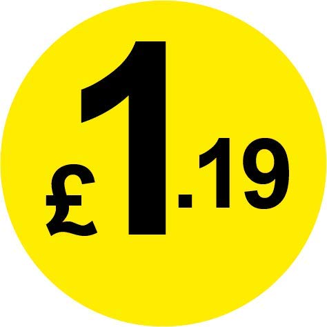 Permanent Adhesive - Black & Yellow 30mm Price Stickers/Labels from 10p to £5.25, 200, £1.19 — image 1