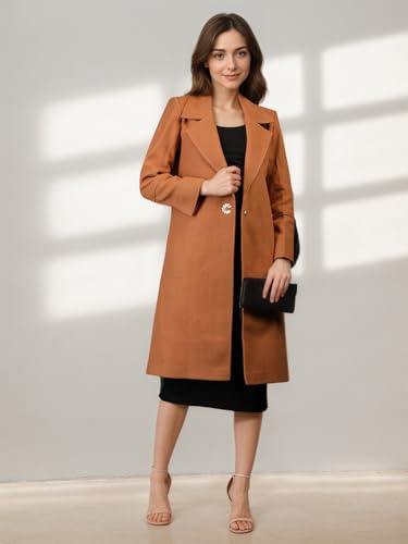 Image of CHKOKKO Women Chic Winter Coat Single Breasted | Knee Length Design with Buttoned Closure and Practical Front Side Pockets for Stylish and Comfortable Wear