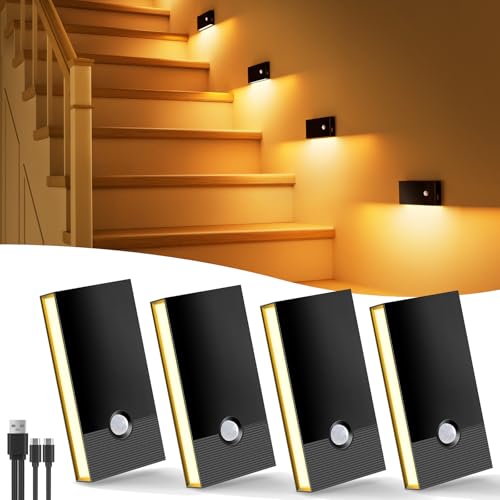 Swoieltr Veilleuse Détecteur de Mouvement,Lot de 4 Veilleuses LED Rechargeables avec 3 Modes(AUTO/OFF/ON),2700K Lampe Detecteur de Mouvement Interieur pour...