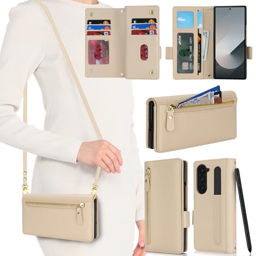Étui Galaxy Z Fold 6 haut de gamme chic pour femme avec porte-stylo S et porte-cartes