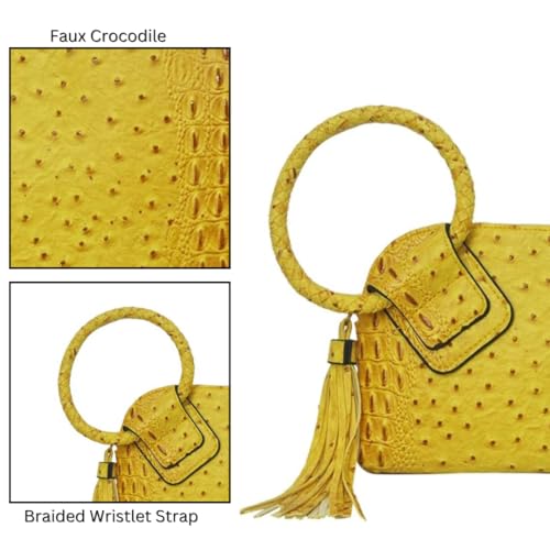 Image of NGIL Faux Leather Mini Wristlet Purse | Women's Handbag, Fashion Wristlet Wallet, Compact Everyday Purse with Fringe Tassel