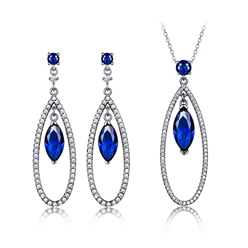 Collier Saphir Créé Goutte d'eau et Boucles d'oreilles en Argent 925 Premium