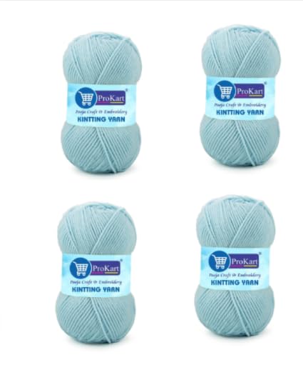 Image of ProKart Premium 4 Ply Woolen Knitting Yarn, Sky Blue (100g x 4 Pack). Soft Yarn for Knitting, Crochet and Crafts. Ideal for Sweaters, Scarves, Hats, Baby wear, Purses and DIY Projects.