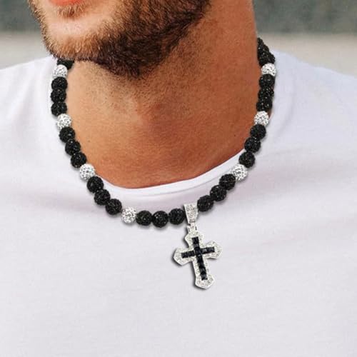 Ice Baseball Necklaces for Men Cross Pendant Necklaces Rhinestone Baseball Bead Necklace Bling Baseball Choker Necklace Discoball Necklace for Baseball Team Jewelry2