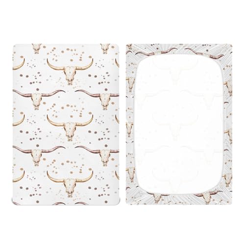 Image of VIGTRO Western Bull Baby Crib Sheets for Boys Girls, Cowboy Breathable Soft Fitted Crib Playard Sheets Baby Mattress Sheet, S 39x27x5in