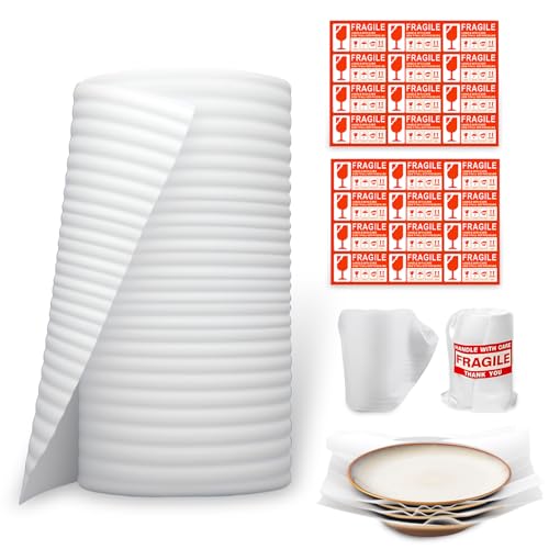 YUJUVI Mudanza Espuma de Embalaje Rollo Hojas de Espuma de Papel Burbuja Movimiento Cartón Espuma Hojas Foam Sheet Envoltura de Espuma para Platos, platos, vasos, tazas (30cm x 10m / Rollo)