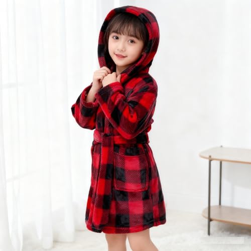 Image of Boys Girls Bathrobes,Toddler Boy Girl Robes,Children's Plush Soft Coral Fleece Hooded Pajamas Sleepwear for Kids