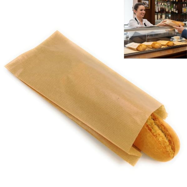 250 bolsas para bocadillos colegio, bolsas de papel kraft para restaurantes, alimentación Tamaño 14+6 x 27 cm