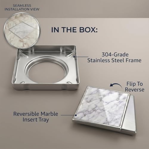 Image of Bathroom Tile Insert Floor Drainer 5 x 5 Inch | Premium Grade 304 Stainless Steel Invisible Shower Drain | Waste Water Floor Outlet for 13mm Tiles with Cockroach Trap