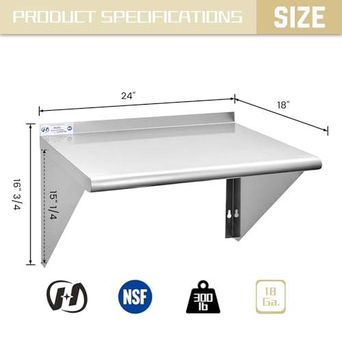 Image of HALLY SINKS & TABLES H Stainless Steel Shelf 18 x 24 Inches, 300 lb, Commercial Wall Mount Floating Shelving for Restaurant, Kitchen, Home and Hotel