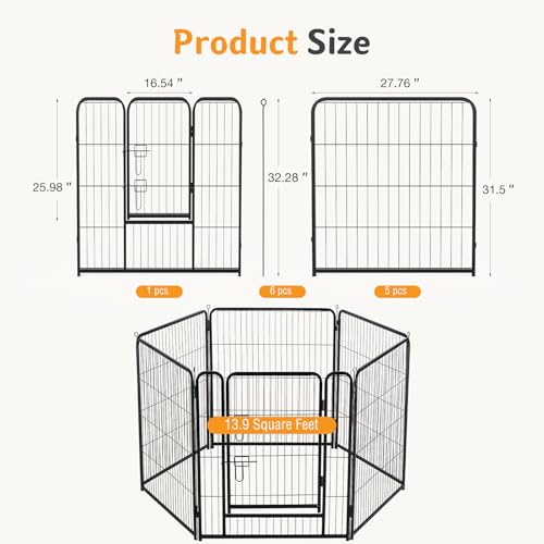 Image of NEWBULIG Dog Playpen Indoor 6 Panels 32 Inch, Metal Outdoor Dog Fence Pen | Heavy Duty Metal Exercise Pen, Foldable Portable, RV Camping, Yard Garden, Small Medium Dogs Pet Pen