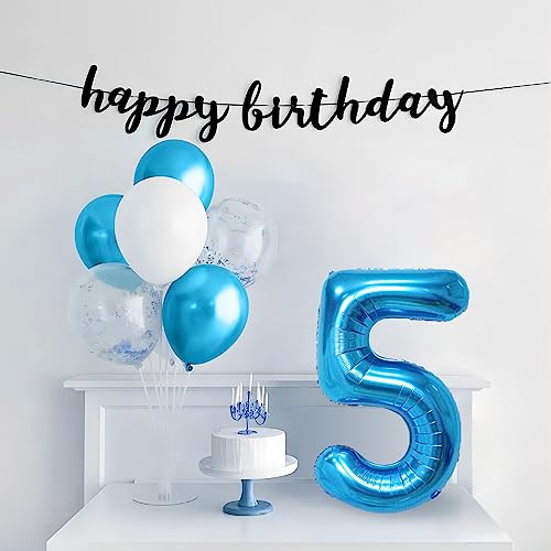 Image of Blue 40 Inch Number 5 Balloon, Mylar Foil Balloon for Birthdays, Anniversaries, Graduation, Party Decoration