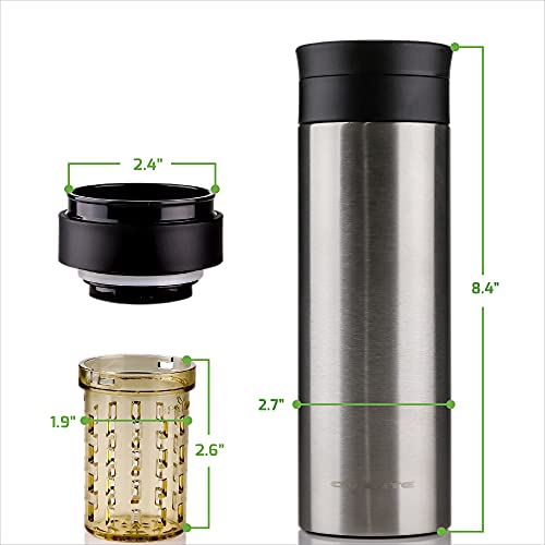 OVENTE Stainless Steel Vacuum Insulated Coffee and Water Mug - 16 oz Portable Double Wall Tumbler with Tea Infuser, BPA-Free, Spill Proof for Hot or Cold Drinks, Silver MSA16S - Image 8