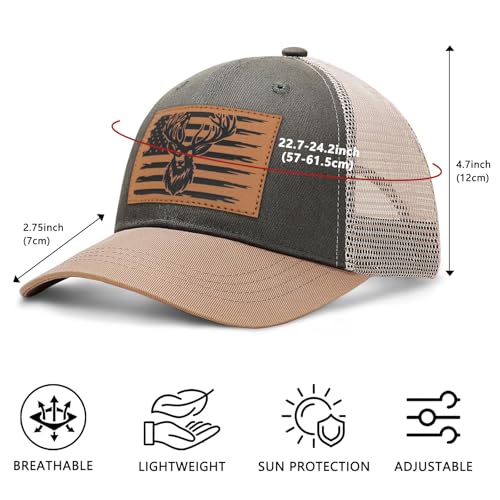 Soohy Hunting Gifts for Dad, Deer Hats for Men American Flag Baseball Cap Vintage Trucker Hat, Breathable Mesh Ball Cap Adjustable Snapback Hat Outdoor Gear Hunter Birthday Christmas