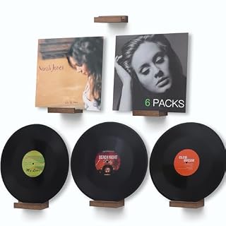 Wood Vinyl Record Shelf Wall Mount, Small Wall Record Holder Display Shelf, Vinyl Record Shelves Record Album Display Holder for LP, CD, Book Art Storage Vintage Home Decor (6, Light Walnut) - Les Beatles, Paul McCartney, John Lennon, RIngo Starr, George Harrison
