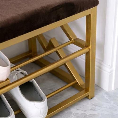 Image of Entryway Shoe Rack with Cushioned Seat, Shoe Bench for Entry, 2 Shelves Storage Bed Bench