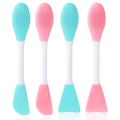 4 Pcs 2 in 1 Double-Sided Facial Scrubber Brush Tool, Silicone Facial Cleansing Brush, Face Masks Skincare Brushes for Pore Cleansing, Remove Blackheads, Makeup Skincare Removal