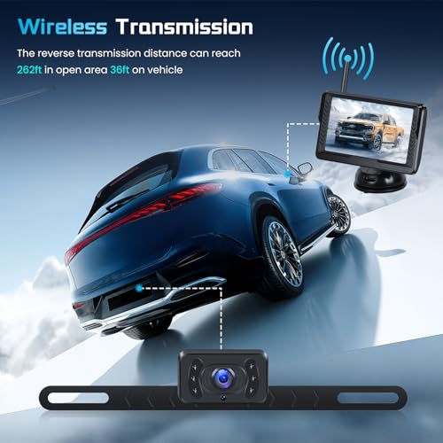Image of Podofo Wireless Backup Camera 5 Inch IPS HD Monitor for Truck Car SUVs Pickups, Easy to Install, Night Vision, DIY Parking Guide Lines, IP69 Waterproof Rear View Camera