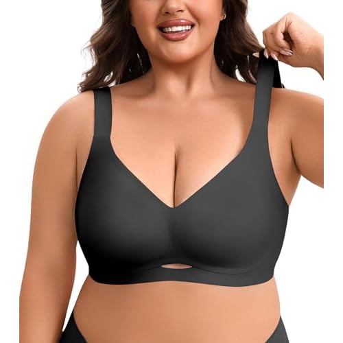 Wireless Plus Size Bas for Women No Underwire Jelly Full Coverage Womens Bra Comfortable for Back Fat Black Large