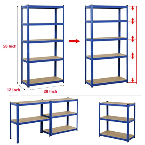 Garage Shelving Units, 5 Tier Metal Shelves For Storage, Storage Shelves Kitchen Shelves Adjustable Metal Shelving Unit Utility Rack Shelves, Heavy Duty 875Kg Capacity Pantry Shelves, 28" X 12" X 58" #TOP2