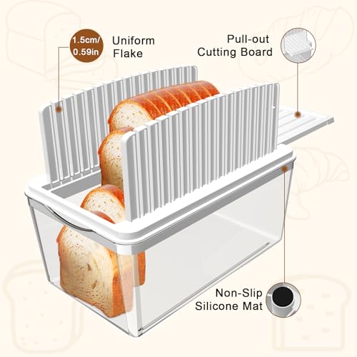 Image of Kiss Core Upgrade Pull Out Bread Slicer for Homemade Bread with Bread Box | Foldable Bread Slicing Guide Removable Cutting Board Slice Evenly Bread cutter slicer Suitable for Bread Making Supplies