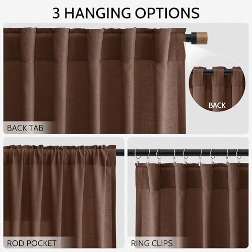 Image of Extra Long Mocha Brown Linen Curtains 120 Inch for Living Room Rod Pocket Back Tab Light Filtering Semi Sheer Drapes Privacy High Ceiling Drapes for Vintage Rustic Farmhouse 52x120,2 Panels