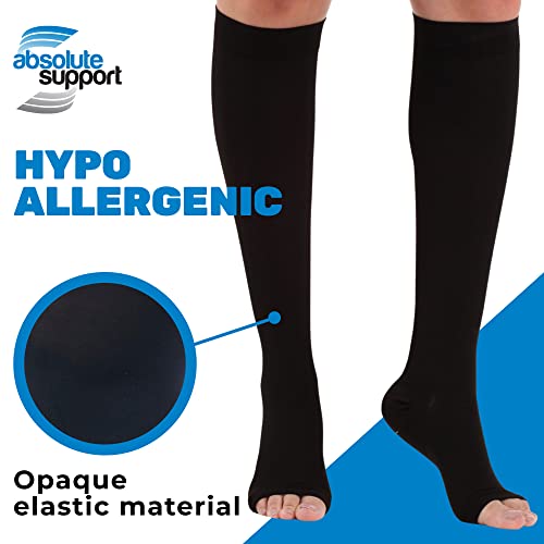 Image of ABSOLUTE SUPPORT Unisex Open Toe Compression Socks 30-40mmHg | opaque, knee high stockings, reinforced heel, hose supports circulation & varicose veins, edema swelling, A311