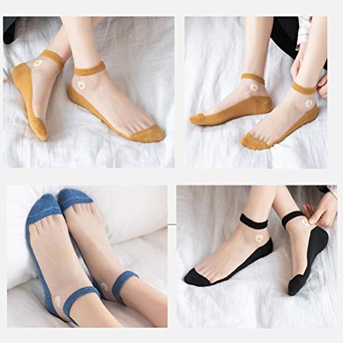 Image of Enfudid 10 Pairs Women Socks Summer Glass Stockings Daisy Translucent Tulle Socks Pearl Mesh Patchwork Socks