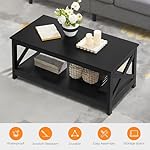 Yaheetech Wood 2-Tier Black Coffee Table with Storage Shelf for Living Room, X Design Accent Cocktail Table, Easy Assembly Home Furniture, 39.5 x 21.5 x 18 Inches - Image 5