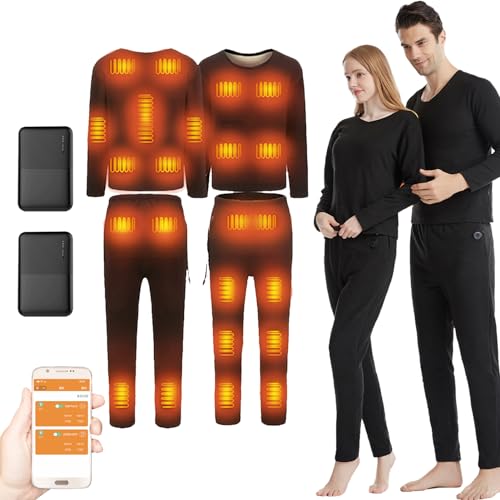 TOVCHEI Outdoor Electric Heated Underwear Set for Men Women 3 Level Temperature Heated Thermal Underwear Shirt Pants, Washable,Black,XXL
