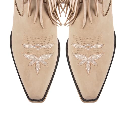 Cowboy Boots for Women Tassel Calf Western Cowgirl Boots Embroidered Chunky Heels4