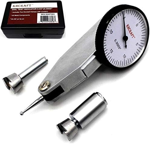 KHCRAFT Professional Dial Test Indicator 0-0.03"x0.0005" Steel Hardened All Metal Components with 2 Steel Dovetail Clamps 3/8'' and 5/32'' in Storage Case