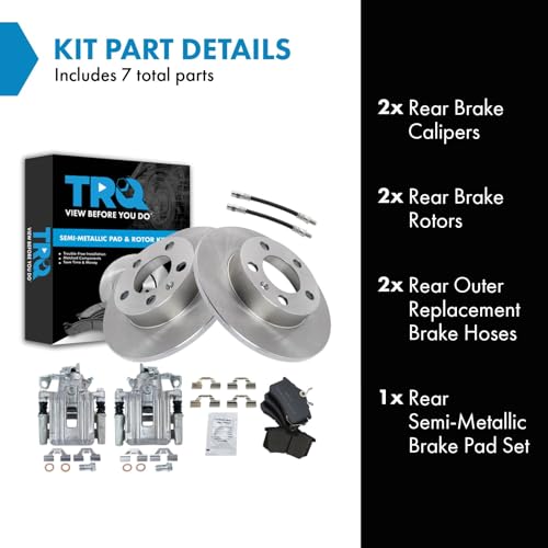 Image of TRQ Rear Brake Pad and Rotor Set Semi Metallic Calipers Compatible with 1999 Volkswagen Jetta