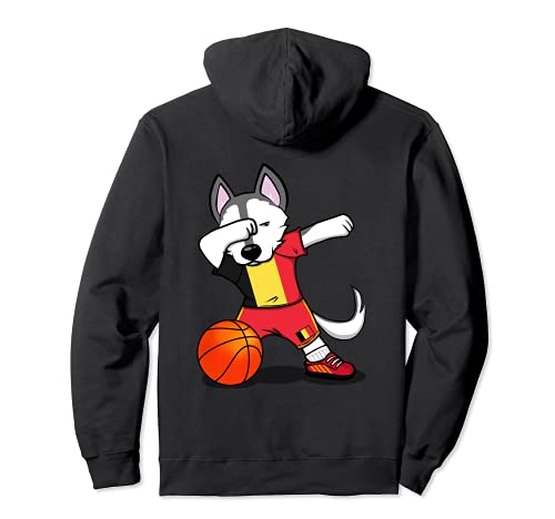 Dabbing Husky Belgium Basketball Fans Jersey Belgian Flag Pullover Hoodie, Black