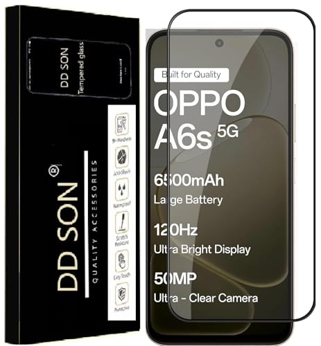Image of DD SON Premium Tempered Glass Screen Protector Guard Compatible For Oppo A6s 5G (6.75 Inch, Pack of 1) | Edge to Edge Coverage With Easy to installation kit for Smartphone