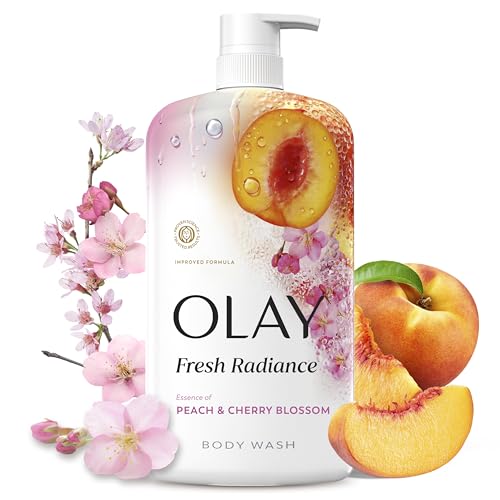 Olay Body Wash for Women Fresh Radiance 24/7 Skin-Loving Freshness Visibly Radiant Plant Based Cleansers Vitamin B3 & Antioxidant Blend For All Skin Types Peach & Cherry Blossom Scent 29 fl oz