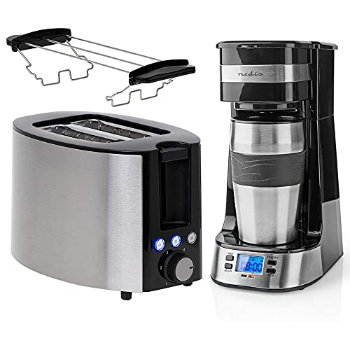 TronicXL 1 Tassen Kaffeemaschine mit Thermobecher 2-Schlitz Toaster 1000W mit Brötchen-Aufsatz Frühstück-Set Frühstücks…