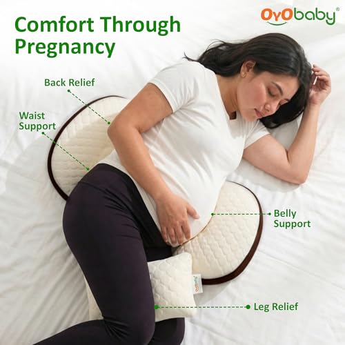 Image of OYO BABY Adjustable H-Shape Pregnancy Support Pillow | Velcro-Fit Back & Belly Support for Side Sleeping | Relieves Waist, Hip & Back Pain | Compact Maternity Body Pillow for Comfort - Coffee