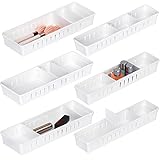 Pluspace 6 PCS Desk Drawer Organizer, Bathroom Drawer Organizer Trays with Dividers Adjustable, Makeup Organizer Bins for Vanity Clothes Junk Kitchen Utensil
