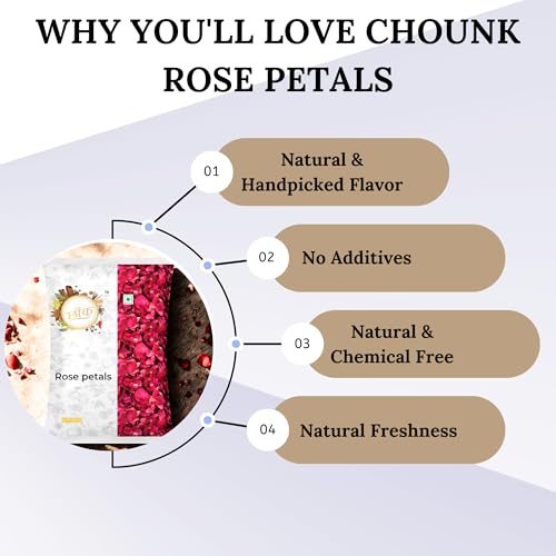 Image of Chounk Premium Sun Rose Petals Dried - 100g, Pack of 1 | Dried Rose Petals Edible for Skin Care, Herbal Rose Tea, Decoration on Foods | Dry Rose Petal Edible Toppings for Indian Sweets | Gulab Patti dry