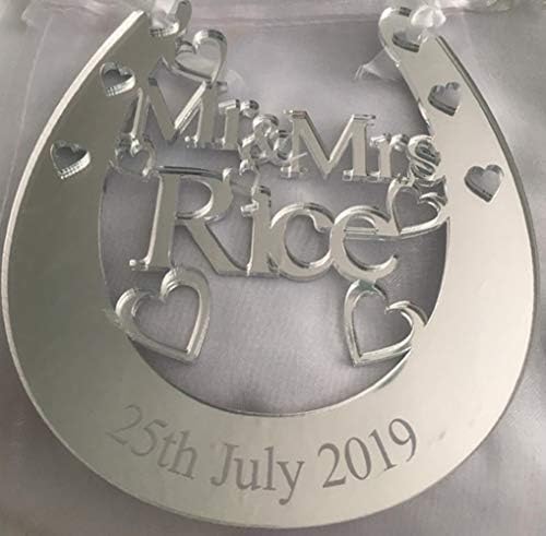 Personalised Wedding Mr & Mrs Good Luck Bridal Lucky Keepsake Horseshoe Gift. 45 Ribbon Colour Choices. AGiftForYouUK. H18