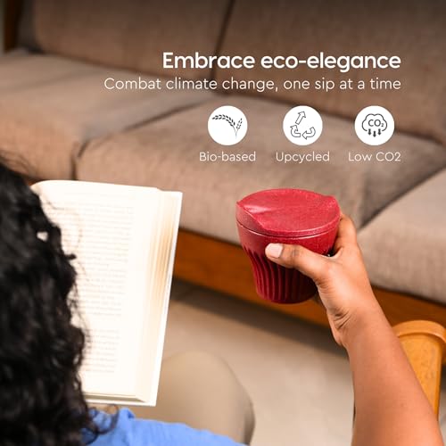 Image of Eha Earth Friendly Rafter Coffee Mug with Lid | Tea Cup Set | 175 ml | Made with Rice Husk | Microwave Safe Mugs for Gifting | 4 Unit | Multicolor