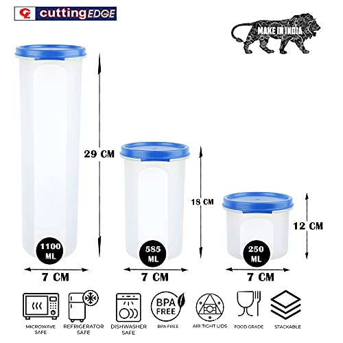 Image of Cutting EDGE Smart Slim Storage Airtight Container-Light Blue,Set of 4 | Plastic material, size - 1.1L+585ml+2x250ml , pantry organization, pulses storage, grains storage, kitchen Storage