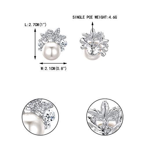 Ever Faith Bridal Flower Simulated Pearl Stud Earrings Austrian Crystal Clear Silver-Tone - Pierced #TOP4