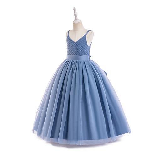 Image of Glamulice Flower Girls Spaghetti Strap Tulle Dress Long A Line Wedding Pageant Dresses Princess Birthday Party Ball Gown