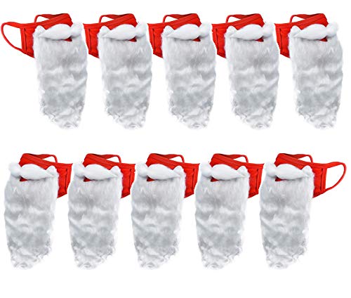 GALVANOX (10 Pack) Holiday Santa Beard Face Mask Costume for Adults for Christmas 2020 (One Size fits All)